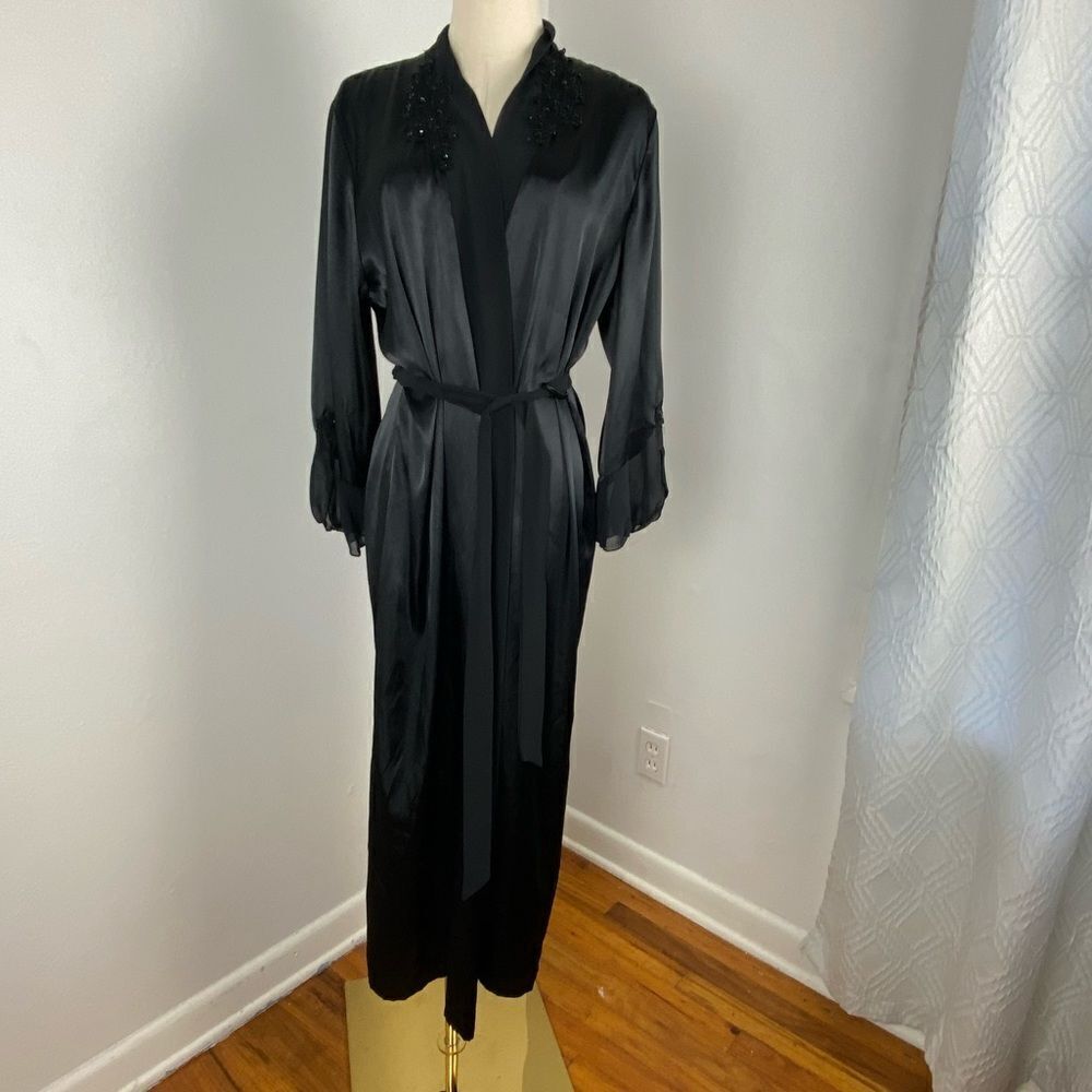 Vintage California Dynasty Womens Black Satin Maxi Robe Fairy Whimsigoth M - Picture 15 of 16